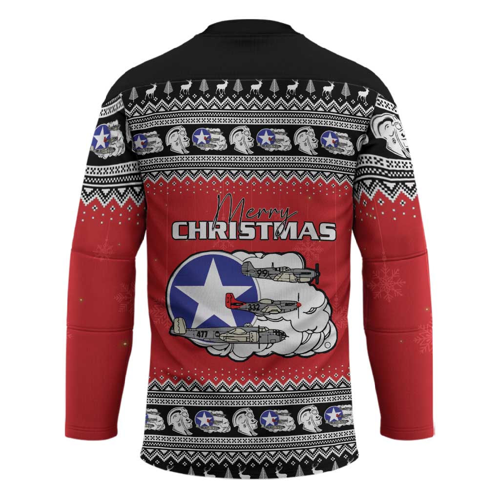 Tuskegee Red Tails Airmen Christmas Hockey Jersey P-51 Mustang 332nd Fighter Group