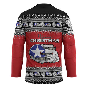 Tuskegee Red Tails Airmen Christmas Hockey Jersey P-51 Mustang 332nd Fighter Group