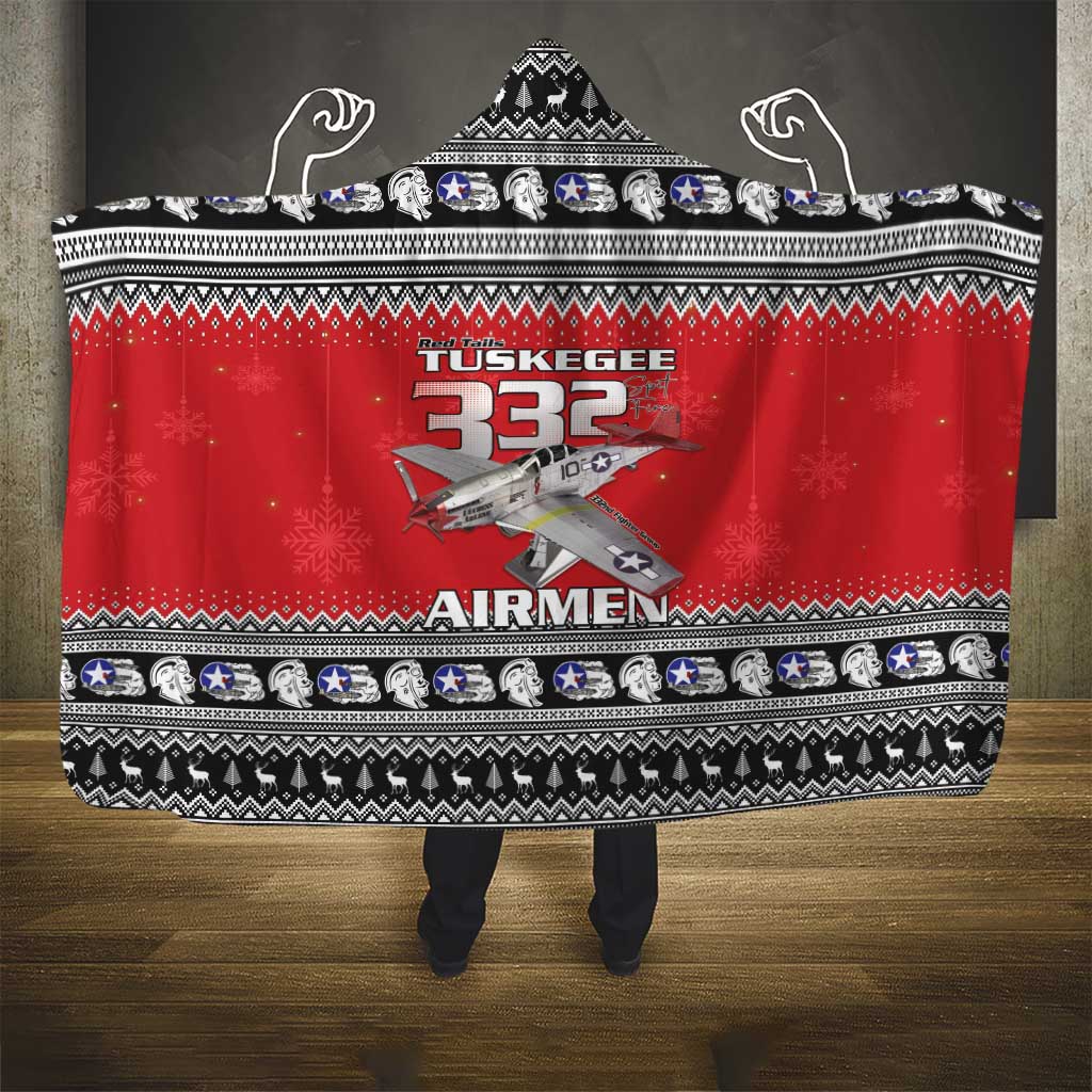 Afro Christmas Tuskegee Red Tails Airmen Hooded Blanket Merry Christmas - African Pride
