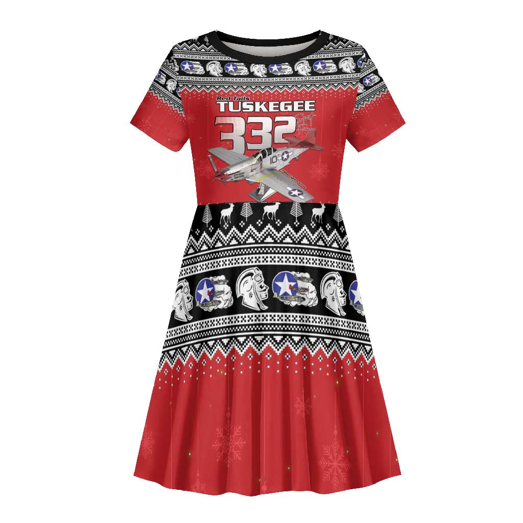 Afro Christmas Tuskegee Red Tails Airmen Kid Short Sleeve Dress Merry Christmas - African Pride