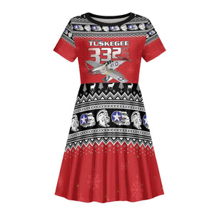Afro Christmas Tuskegee Red Tails Airmen Kid Short Sleeve Dress Merry Christmas - African Pride