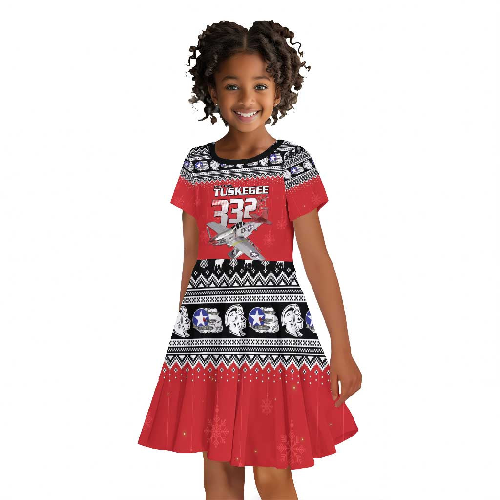 Afro Christmas Tuskegee Red Tails Airmen Kid Short Sleeve Dress Merry Christmas - African Pride