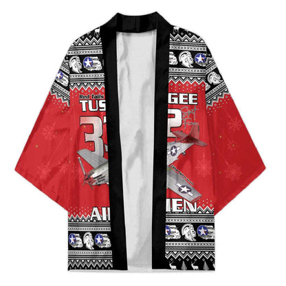 Tuskegee Red Tails Airmen Christmas Kimono P-51 Mustang 332nd Fighter Group