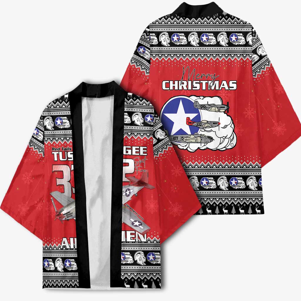 Tuskegee Red Tails Airmen Christmas Kimono P-51 Mustang 332nd Fighter Group