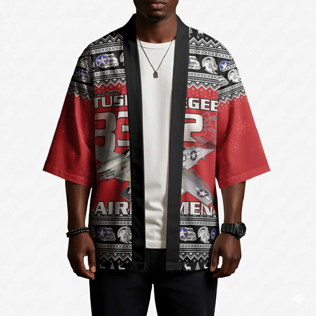 Tuskegee Red Tails Airmen Christmas Kimono P-51 Mustang 332nd Fighter Group
