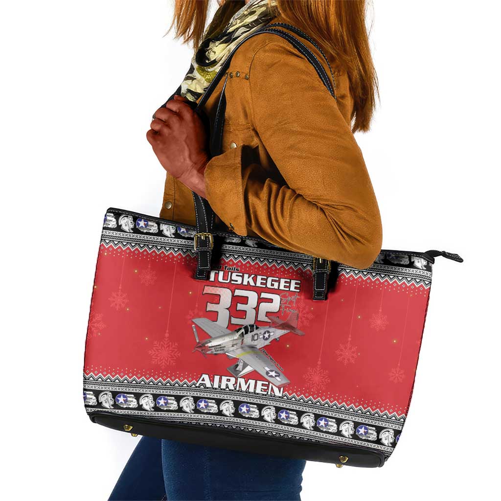 Afro Christmas Tuskegee Red Tails Airmen Leather Tote Bag Merry Christmas - African Pride