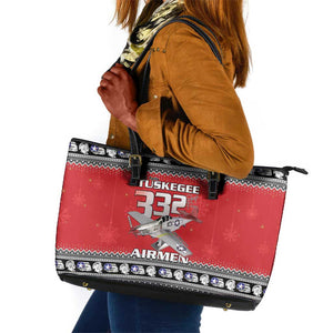 Afro Christmas Tuskegee Red Tails Airmen Leather Tote Bag Merry Christmas - African Pride