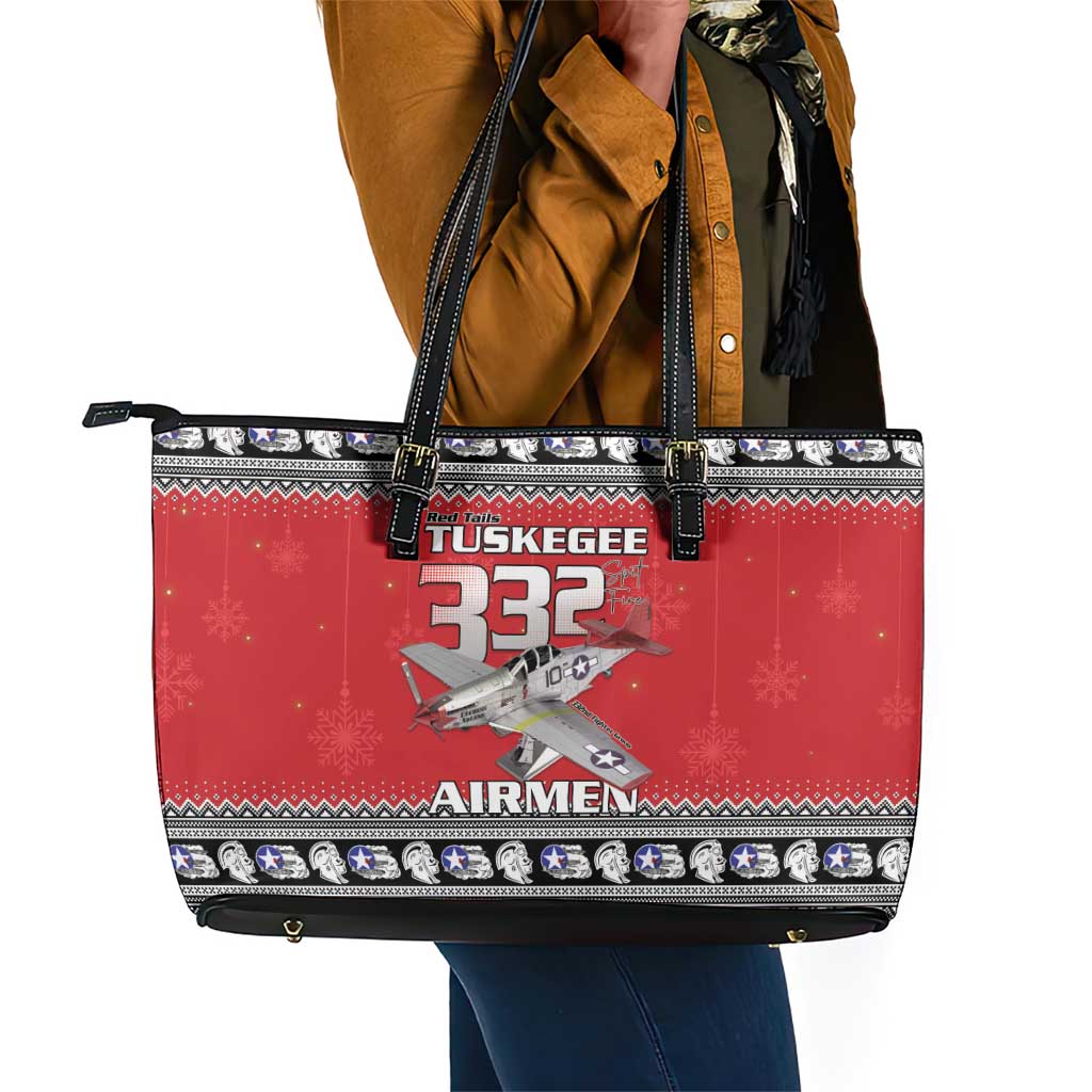 Afro Christmas Tuskegee Red Tails Airmen Leather Tote Bag Merry Christmas - African Pride