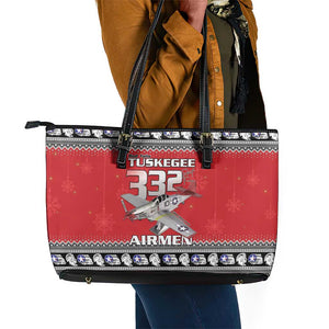 Afro Christmas Tuskegee Red Tails Airmen Leather Tote Bag Merry Christmas - African Pride