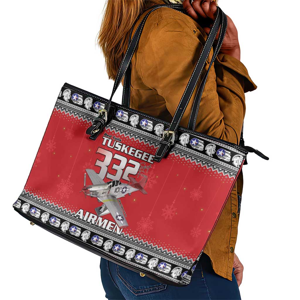 Afro Christmas Tuskegee Red Tails Airmen Leather Tote Bag Merry Christmas - African Pride
