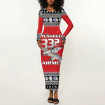 Afro Christmas Tuskegee Red Tails Airmen Long Sleeve Bodycon Dress Merry Christmas - African Pride