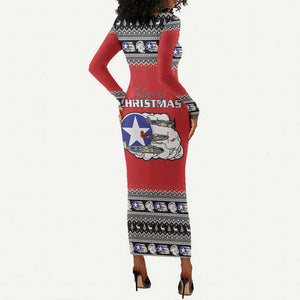 Afro Christmas Tuskegee Red Tails Airmen Long Sleeve Bodycon Dress Merry Christmas - African Pride