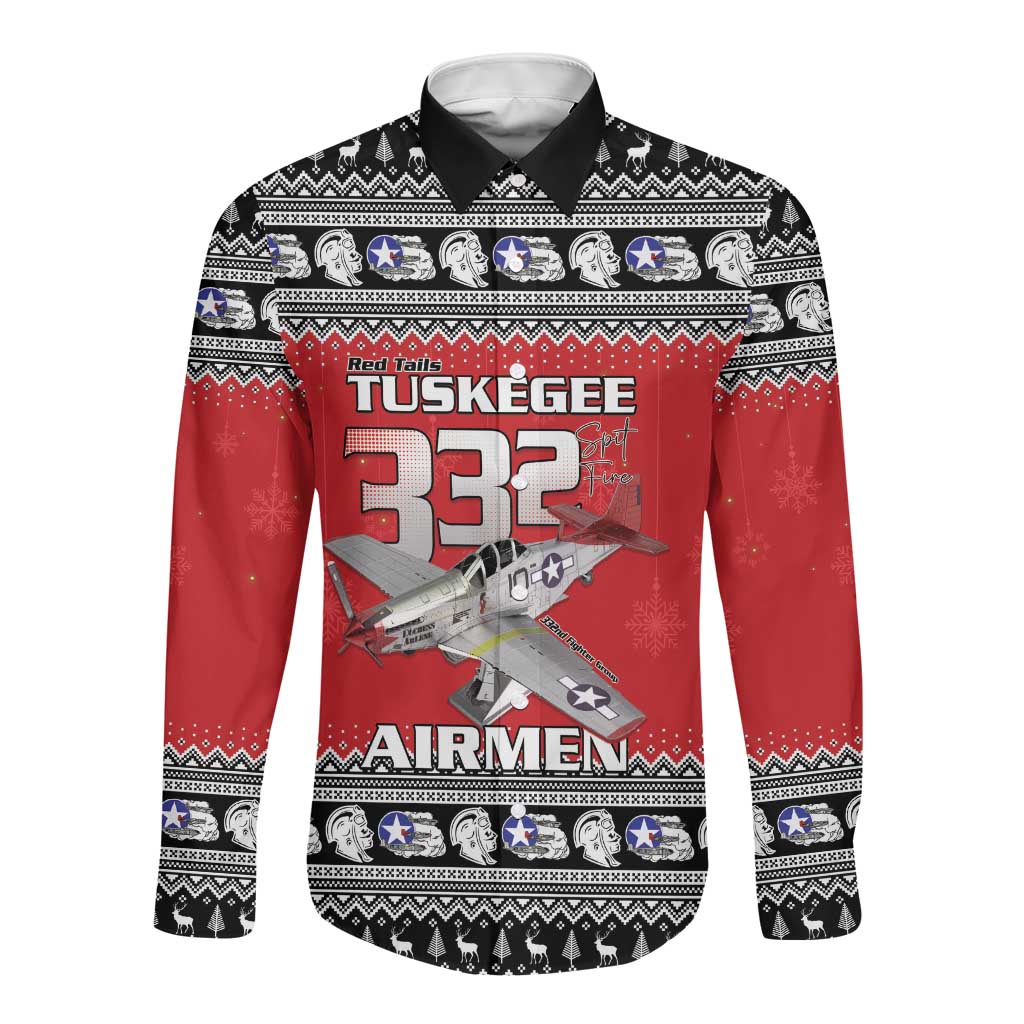 Afro Christmas Tuskegee Red Tails Airmen Long Sleeve Button Shirt Merry Christmas - African Pride
