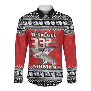 Afro Christmas Tuskegee Red Tails Airmen Long Sleeve Button Shirt Merry Christmas - African Pride