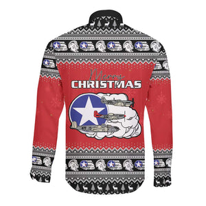 Afro Christmas Tuskegee Red Tails Airmen Long Sleeve Button Shirt Merry Christmas - African Pride