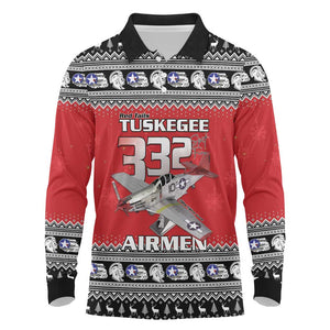 Afro Christmas Tuskegee Red Tails Airmen Long Sleeve Polo Shirt Merry Christmas - African Pride