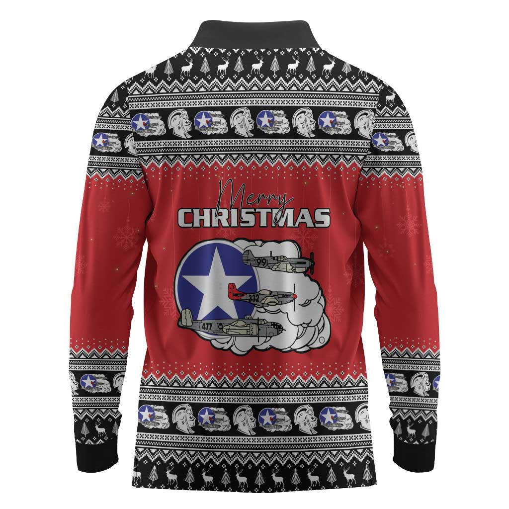 Afro Christmas Tuskegee Red Tails Airmen Long Sleeve Polo Shirt Merry Christmas - African Pride
