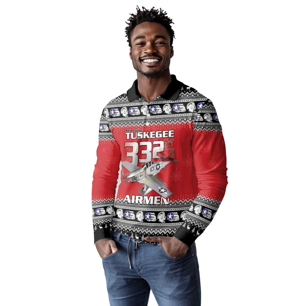 Afro Christmas Tuskegee Red Tails Airmen Long Sleeve Polo Shirt Merry Christmas - African Pride