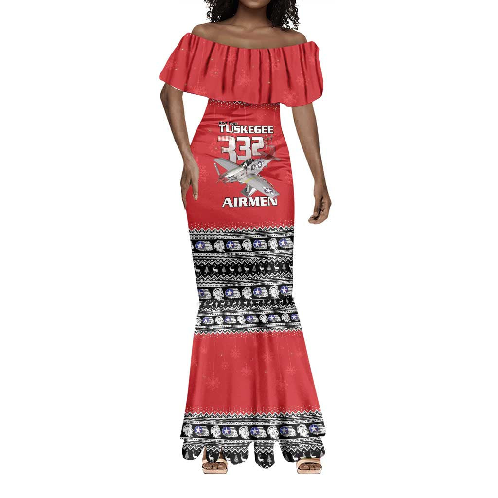 Afro Christmas Tuskegee Red Tails Airmen Mermaid Dress Merry Christmas - African Pride