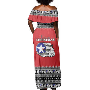 Afro Christmas Tuskegee Red Tails Airmen Off Shoulder Maxi Dress Merry Christmas - African Pride