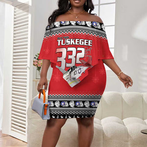 Afro Christmas Tuskegee Red Tails Airmen Off Shoulder Short Dress Merry Christmas - African Pride