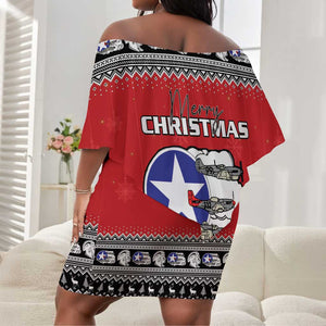 Afro Christmas Tuskegee Red Tails Airmen Off Shoulder Short Dress Merry Christmas - African Pride