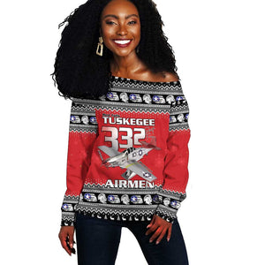 Afro Christmas Tuskegee Red Tails Airmen Off Shoulder Sweater Merry Christmas - African Pride