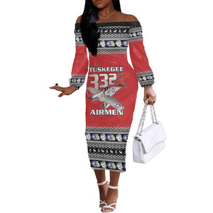 Afro Christmas Tuskegee Red Tails Airmen Off The Shoulder Long Sleeve Dress Merry Christmas - African Pride