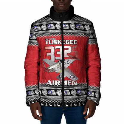Tuskegee Red Tails Airmen Christmas Padded Jacket P-51 Mustang 332nd Fighter Group