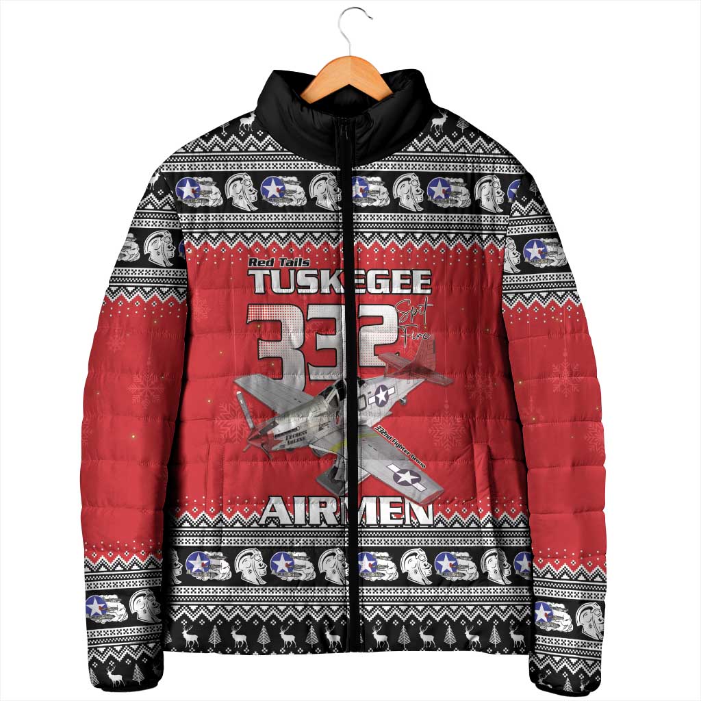 Tuskegee Red Tails Airmen Christmas Padded Jacket P-51 Mustang 332nd Fighter Group