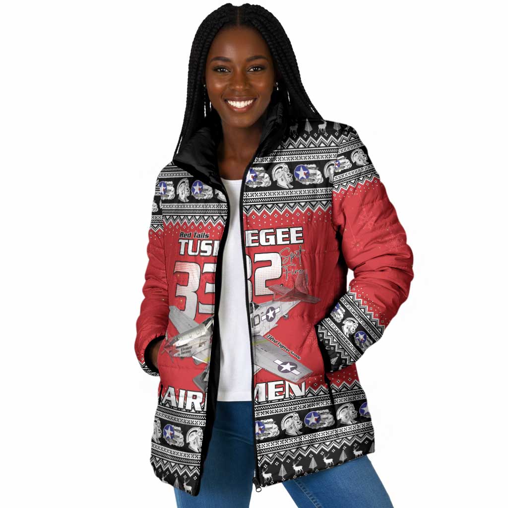 Tuskegee Red Tails Airmen Christmas Padded Jacket P-51 Mustang 332nd Fighter Group