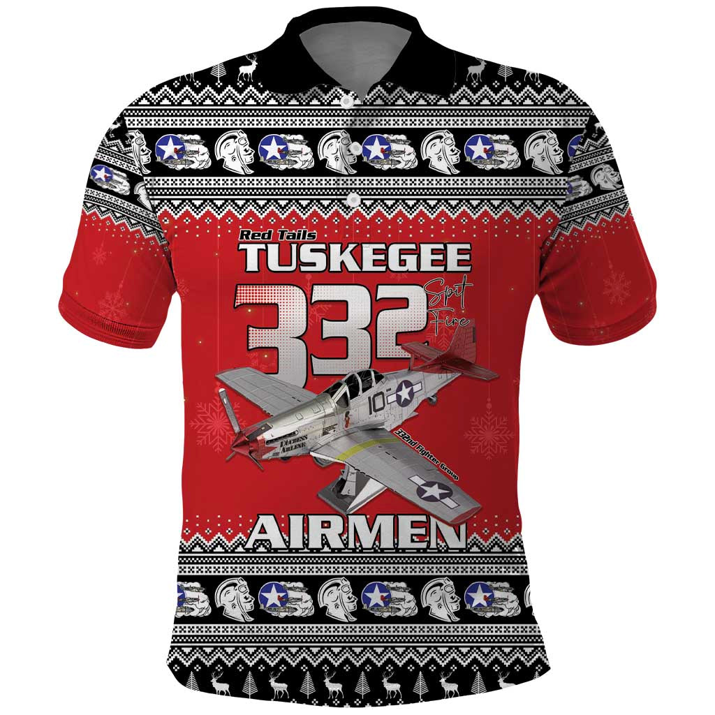 Afro Christmas Tuskegee Red Tails Airmen Polo Shirt Merry Christmas - African Pride