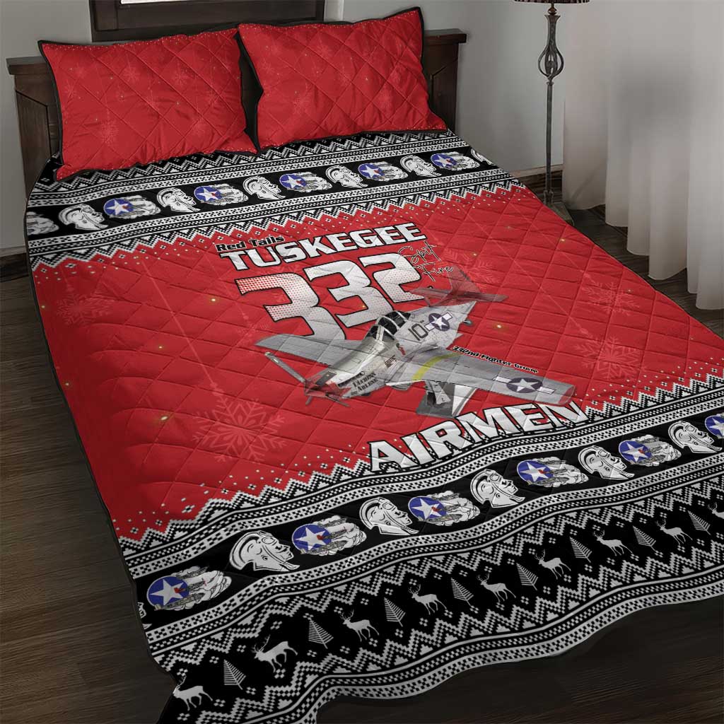 Afro Christmas Tuskegee Red Tails Airmen Quilt Bed Set Merry Christmas - African Pride