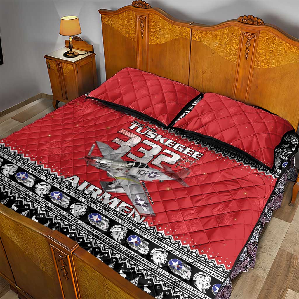Afro Christmas Tuskegee Red Tails Airmen Quilt Bed Set Merry Christmas - African Pride