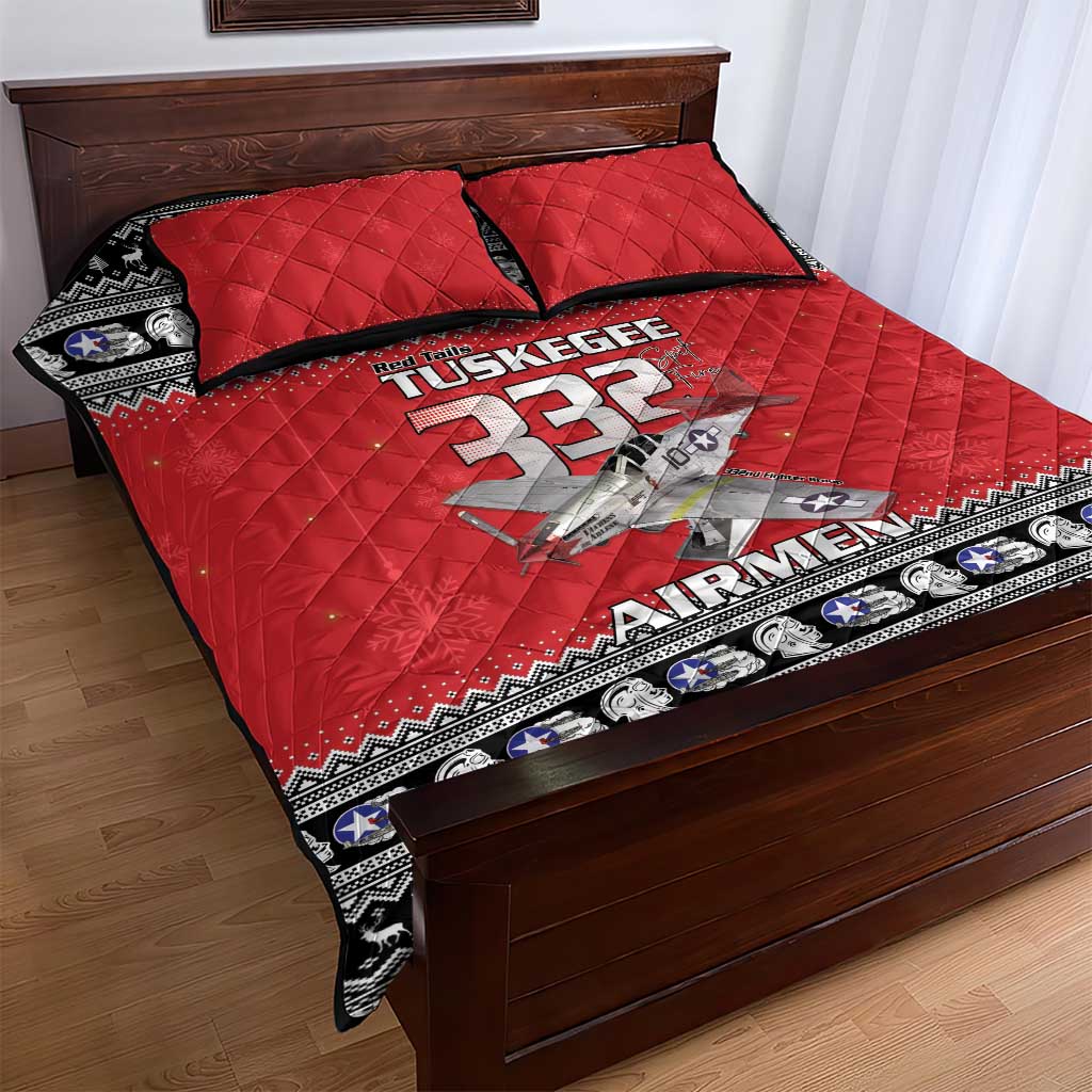 Afro Christmas Tuskegee Red Tails Airmen Quilt Bed Set Merry Christmas - African Pride