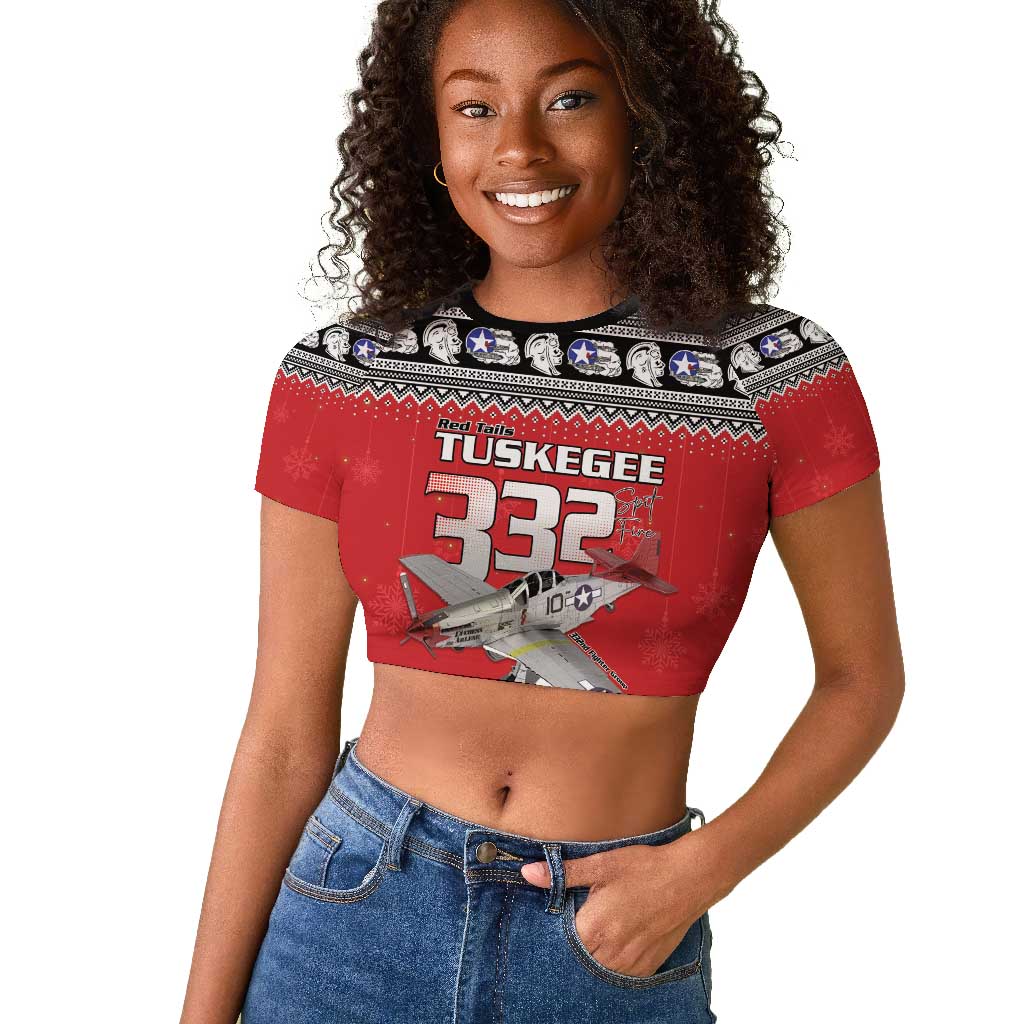 Afro Christmas Tuskegee Red Tails Airmen Raglan Cropped T shirt Merry Christmas - African Pride