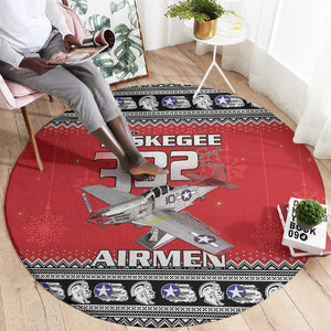 Afro Christmas Tuskegee Red Tails Airmen Round Carpet Merry Christmas - African Pride