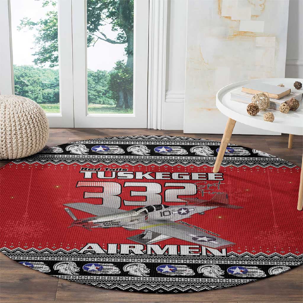 Afro Christmas Tuskegee Red Tails Airmen Round Carpet Merry Christmas - African Pride