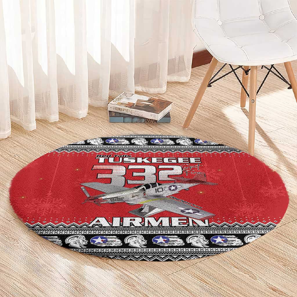 Afro Christmas Tuskegee Red Tails Airmen Round Carpet Merry Christmas - African Pride