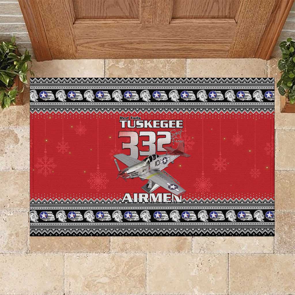 Afro Christmas Tuskegee Red Tails Airmen Rubber Doormat Merry Christmas - African Pride