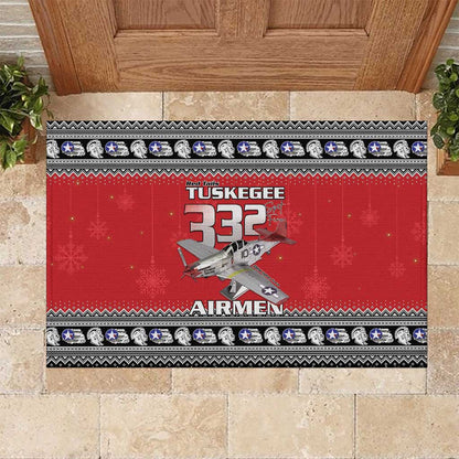 Afro Christmas Tuskegee Red Tails Airmen Rubber Doormat Merry Christmas - African Pride