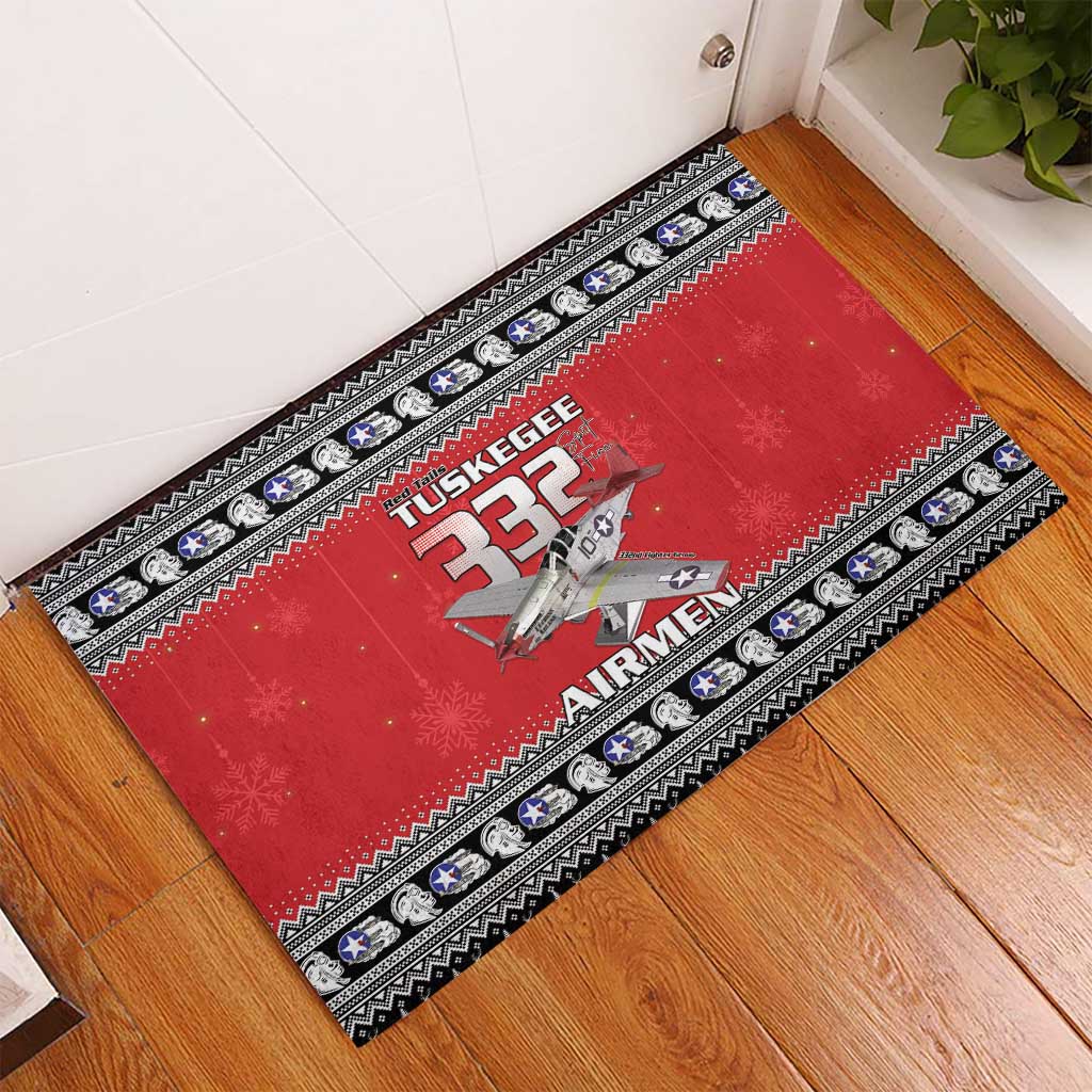 Afro Christmas Tuskegee Red Tails Airmen Rubber Doormat Merry Christmas - African Pride