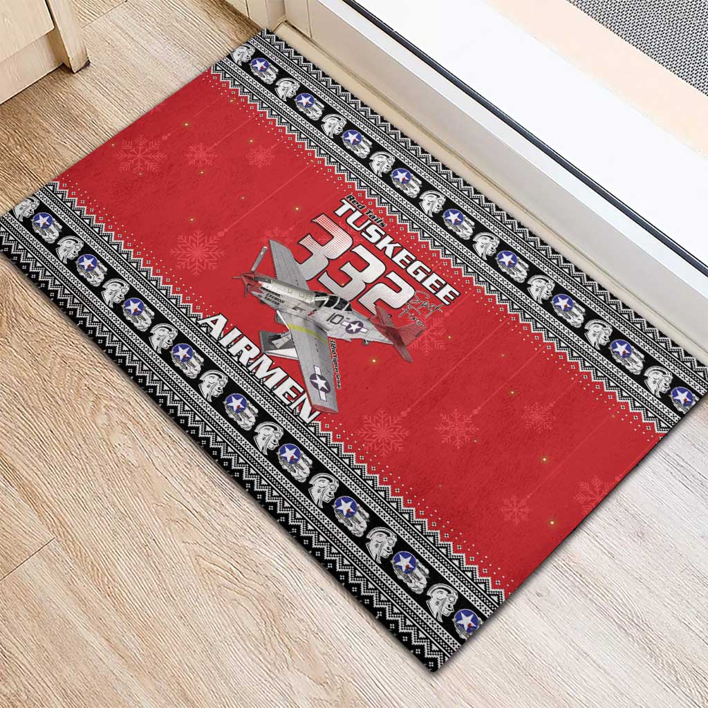 Afro Christmas Tuskegee Red Tails Airmen Rubber Doormat Merry Christmas - African Pride