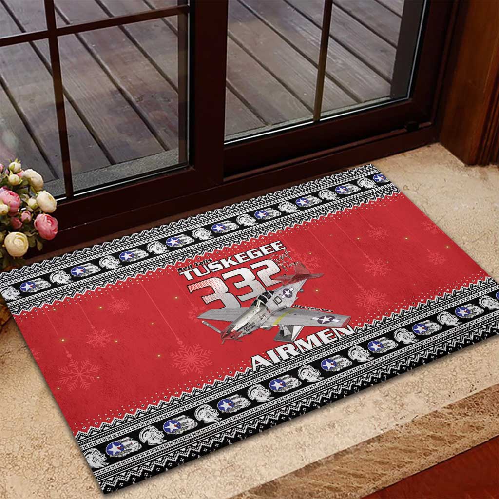 Afro Christmas Tuskegee Red Tails Airmen Rubber Doormat Merry Christmas - African Pride