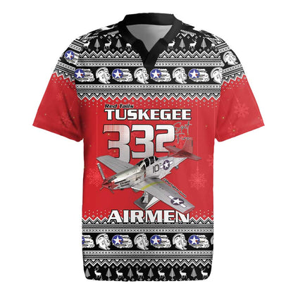Afro Christmas Tuskegee Red Tails Airmen Rugby Jersey Merry Christmas - African Pride