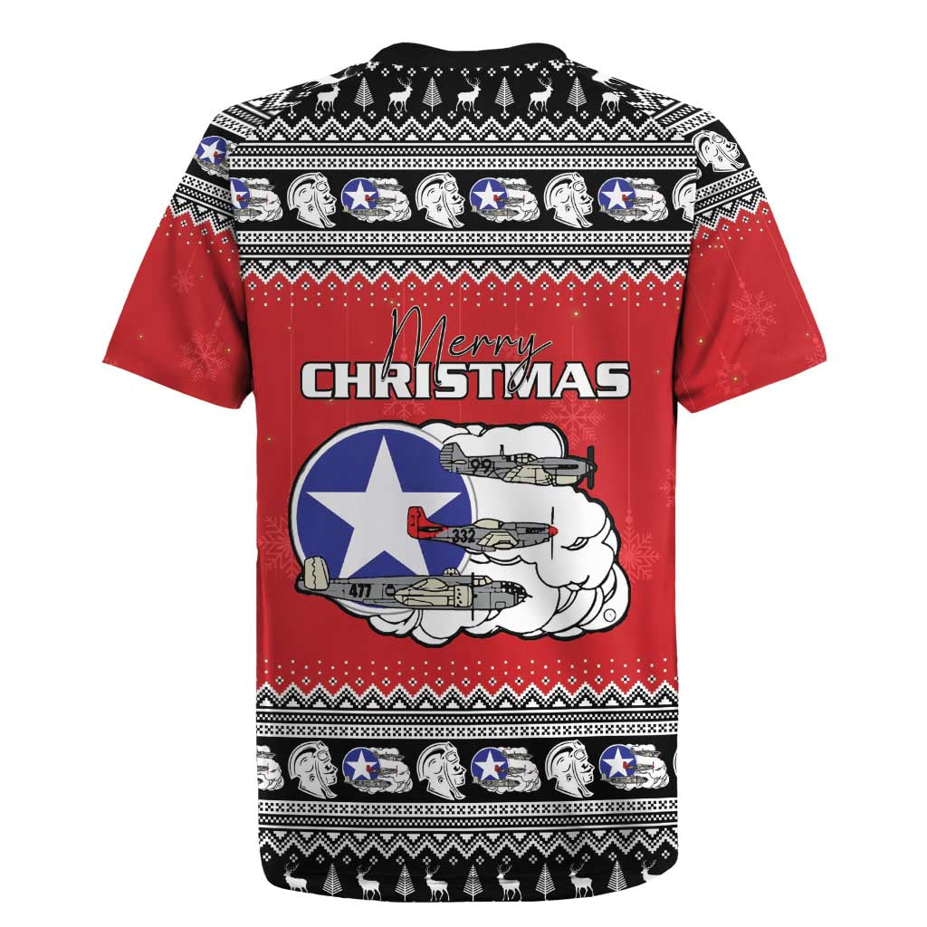 Afro Christmas Tuskegee Red Tails Airmen Rugby Jersey Merry Christmas - African Pride