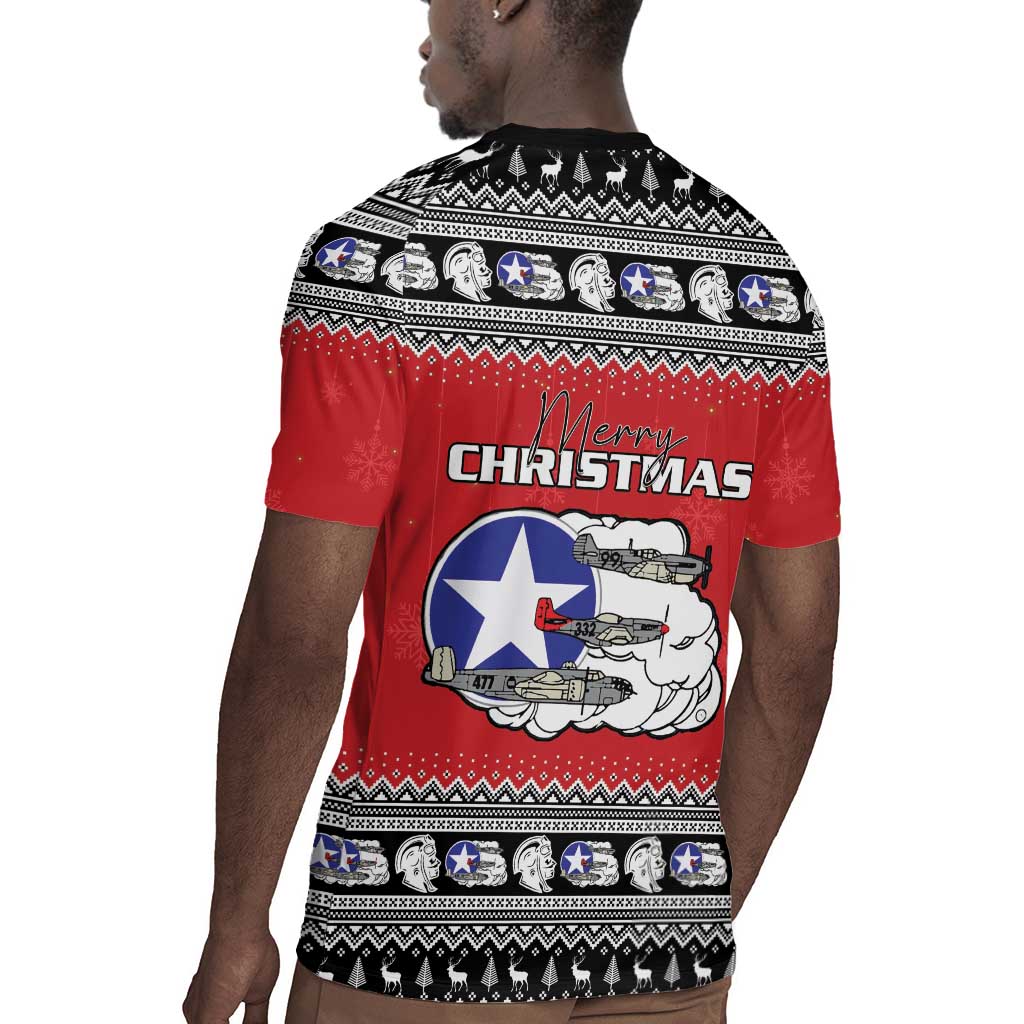 Afro Christmas Tuskegee Red Tails Airmen Rugby Jersey Merry Christmas - African Pride