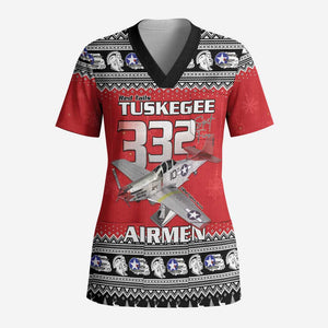 Tuskegee Red Tails Airmen Christmas Scrub Top P-51 Mustang 332nd Fighter Group - African Pride