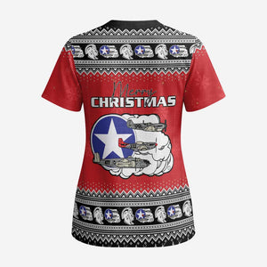 Tuskegee Red Tails Airmen Christmas Scrub Top P-51 Mustang 332nd Fighter Group - African Pride