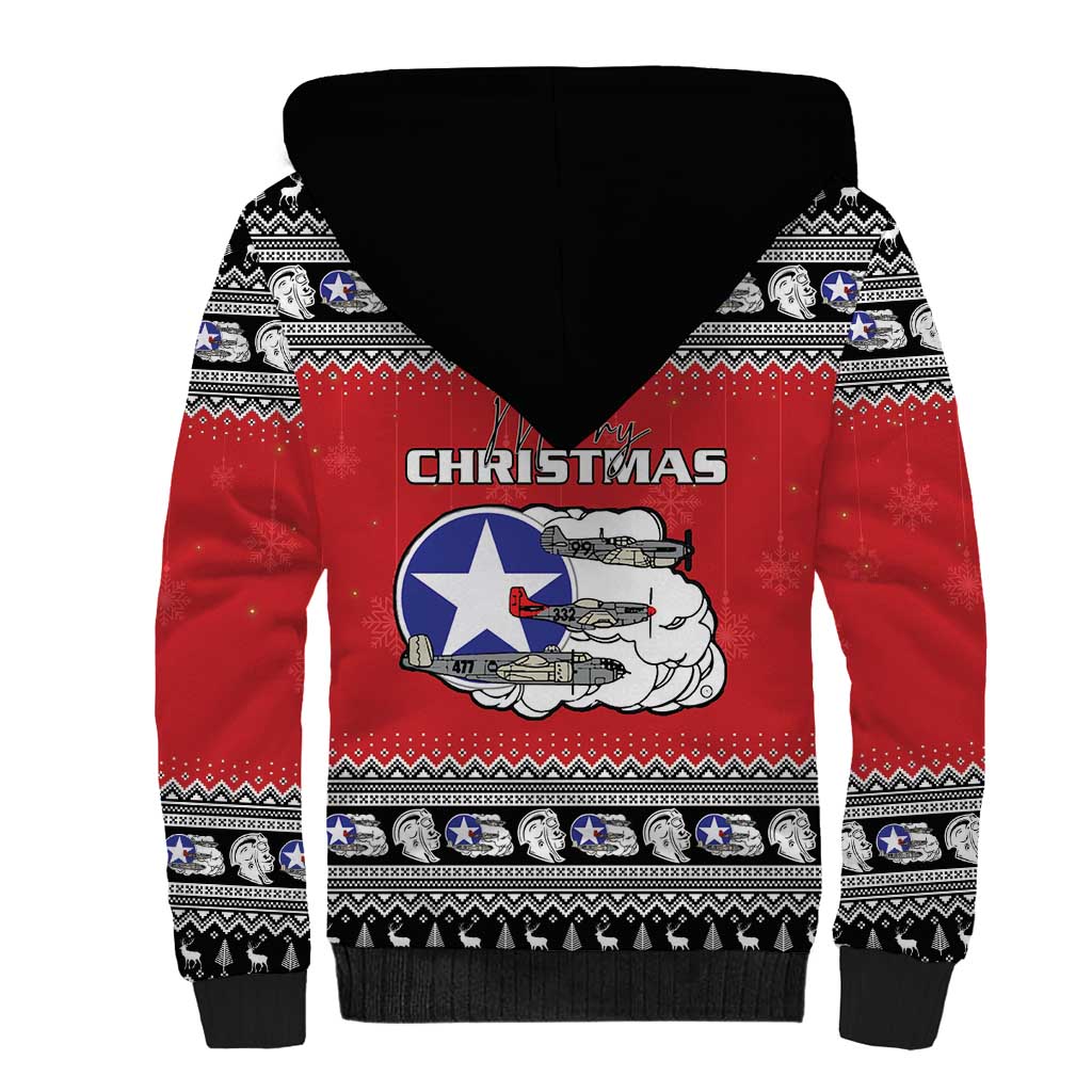 Afro Christmas Tuskegee Red Tails Airmen Sherpa Hoodie Merry Christmas - African Pride